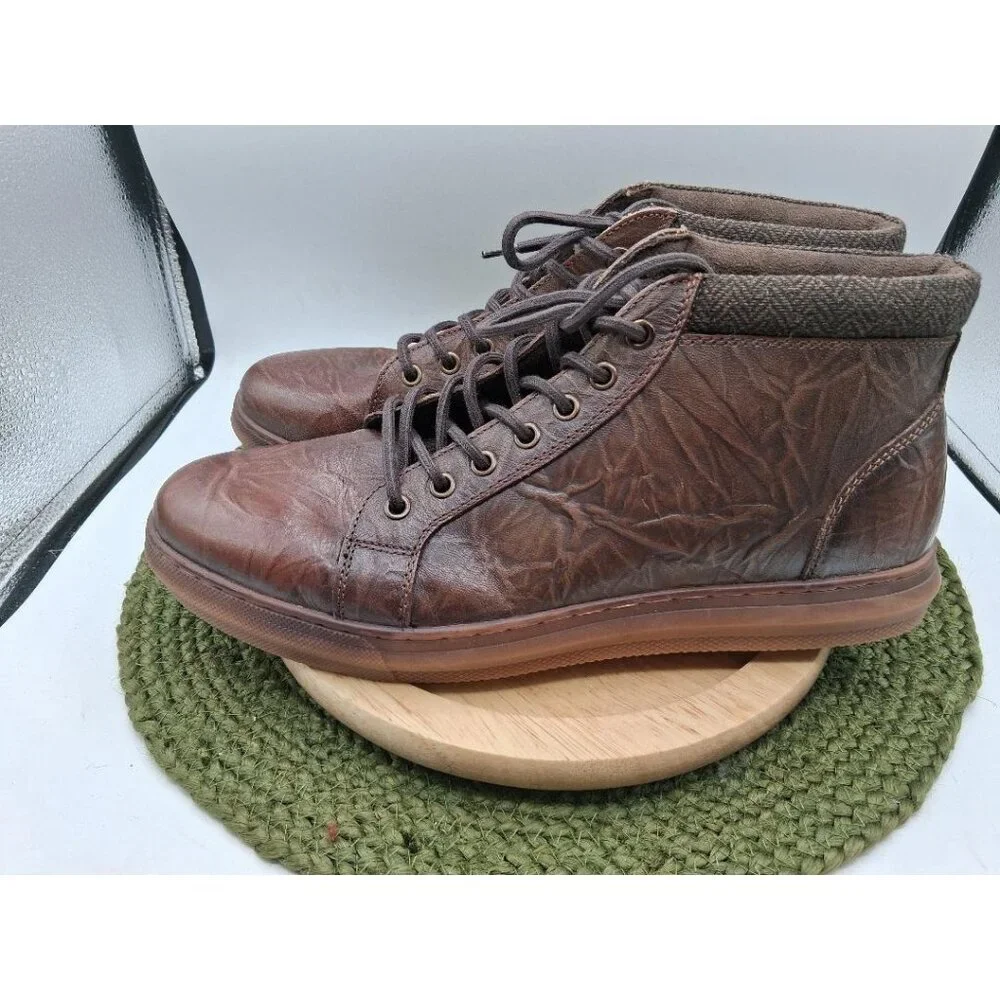 Arkbird Mens Brown Leather High-Top Oxfords US 11 With Rubber Sole & Textile Lin